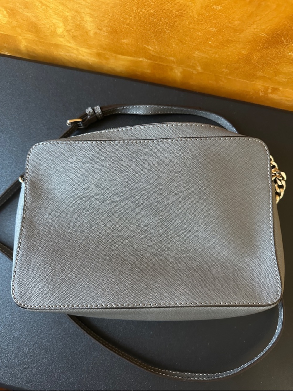 Michael Kors Gray Saffiano Leather Crossbody with Gold Logo - Picture 4 of 5